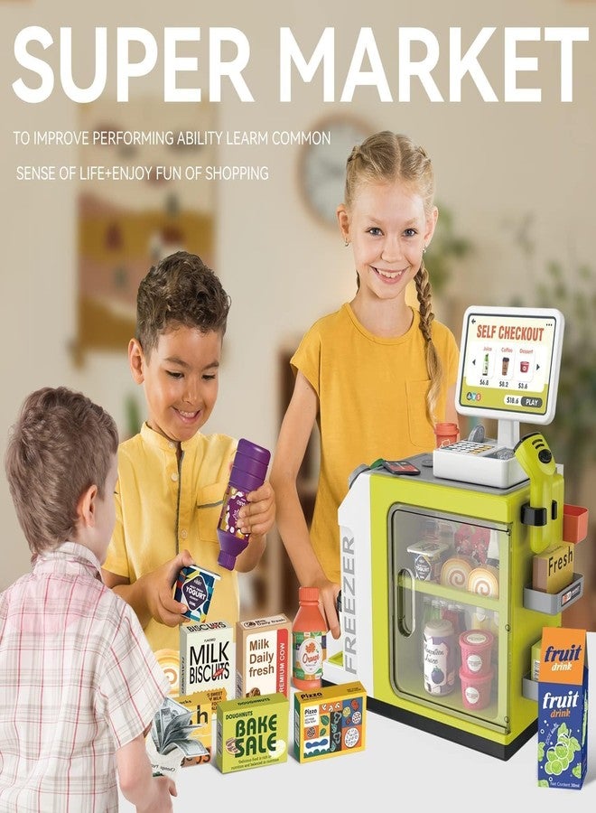 vikings Cash Register Playset for Kids with Sound Light, Mini Supermarket Cashier, Pretend Play Store Money, Calculator, Scanner, Credit Card and Play Foods, Gift for Boys and Girls Ages 3+ - Image 4